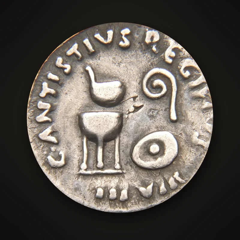 Silver denarius of Augustus, sacrificial implements, reverse