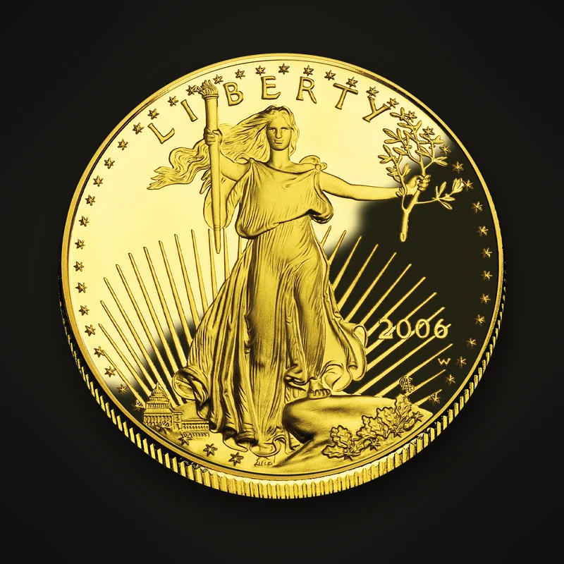 Once d’or American Eagle de 2006, avers : la Liberté en marche d’après Saint-Gaudens